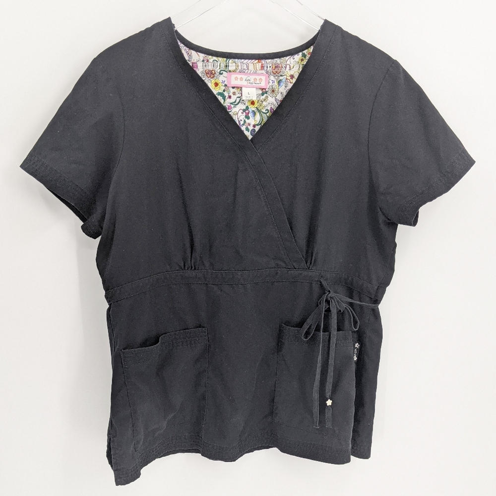 Koi Classics Katelyn Mock Wrap Black Scrub Top